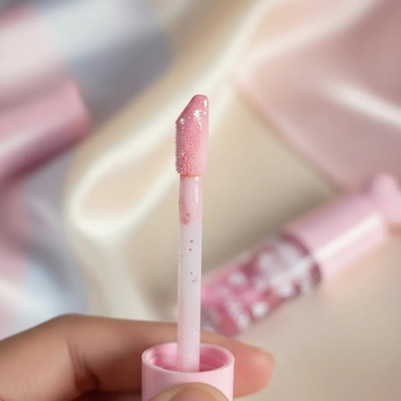 Brillo Labial Gloss Rosa Kawaii Con Llavero Moño Cuentas Ros