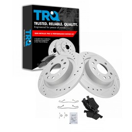 TRQ Rear Performance Brake Pad & Rotor Kit Brake Pads Brake Rotors Set Semi-Metallic Premium G-Coated Compatible with 2004-2011 Saab 9-3 2010 9-3X
