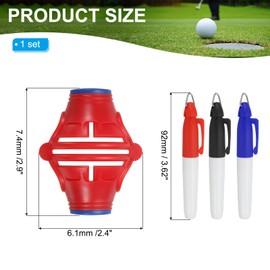 PATIKIL ゴルフボールマーカーステンシル 360度 トリプルトラ ック ゴルフボールアライメントマーキングツール ラインドローイングマーカー マーカーペン付き 男性 女性用 赤/青
