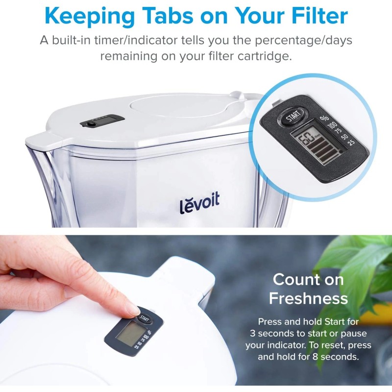 LEVOIT 10 Cup Water Filter Pitcher BPA Free 5-Layer Filtration