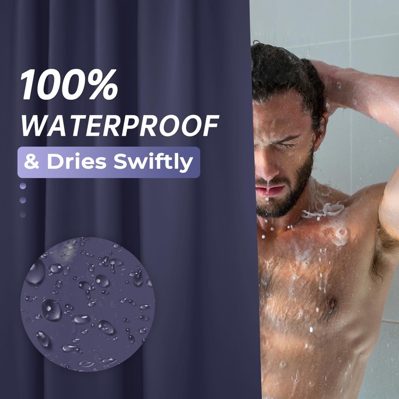 AmazerBath Navy Blue Shower Curtain, Thick PEVA, Heavy Duty Waterproof