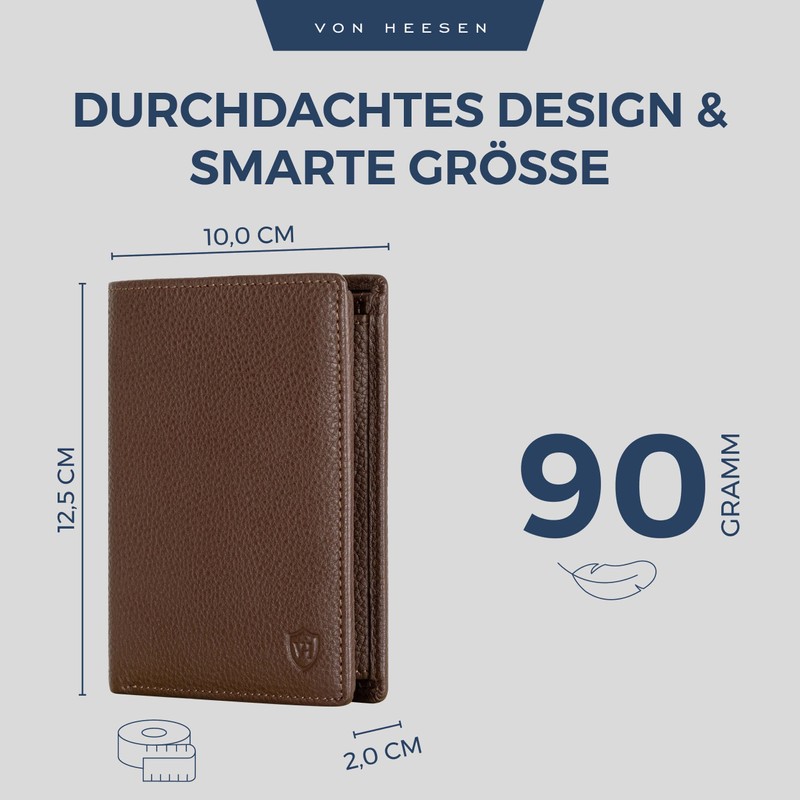 VON HEESEN Men's Leather Wallet with RFID Protection - Genuine