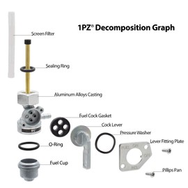 1PZ PC1-H01 Premium Fuel Petcock Assembly Replacement for Honda ATC185 ATC185S ATC200X ATC200S ATC200M 16950-149-025