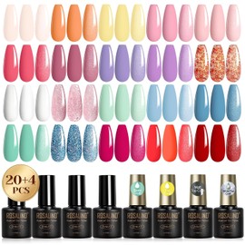 ROSALIND UV Nail Polish Set Pastel 24 Pieces Gel Nail Polish Orange Yellow Pink Purple Green Blue Red Colour Gel Nails Spring Summer Gel Nail Polish Soak-Off Mini Nail Design Gift