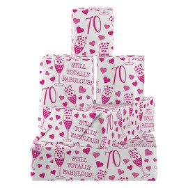 Hunts England - 5 Sheets Of 70th Birthday Female Fun Wrapping Paper - Includes 5 Gift Tags - Age 70 Folded Gift Wrap For Her - Still Totally Fabulous Collection - Colourful Age Seventy Gift Wrap