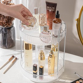Aveniee 360 Rotating Makeup Organizer for Vanity, Skincare Perfume Organizers Large Capacity, Bathroom Countertop Organizer and Storage, Clear Cosmetics Lipstick Holder for dresser(2 Tiers, Grey)