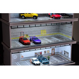 Hot Wheels Display Case - 1/64 Scale Die-cast Model Car Display Case with LED Light and Acrylic Cover, Hot Wheels Parking Garage Dioramas with 6 Parking Spaces