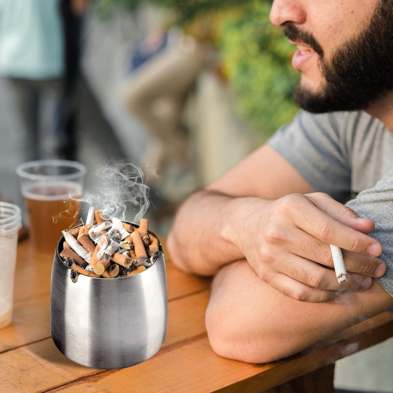 Stainless Steel Ashtray with Lid - Non-skid Base Ashtray, Portable