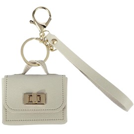 CALFOVERA Mini Change Pouch Coin Purse Keychain Miniature PU Leather Handbag Key Ring Pendants Headset Bag Small Headphone Bag Keychain Charm Accessories for Women Purse Handbag Decor (Grey)