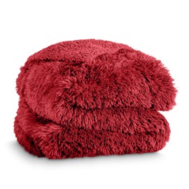 Bare Home Shaggy Faux Fur Sherpa Blanket - Super Soft, Fuzzy, Fluffy - Reversible Cozy Warm Blanket for Couch, Sofa, Chair, Bed - Luxury Home Decor (Throw/Travel, Red)