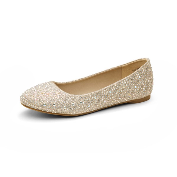 DREAM PAIRS Womens Rhinestone Ballet Flats Shoes, Gold - 9 (Sole-Shine)