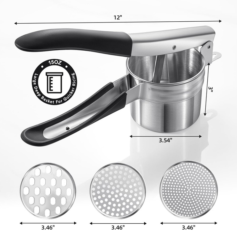 Potato Ricer, Sopito Upgraded Stainless Steel Potato Masher with 3