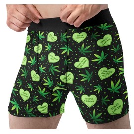 Valentines Underwear for Men Weed Hearts Fun Boxer Briefs Gift