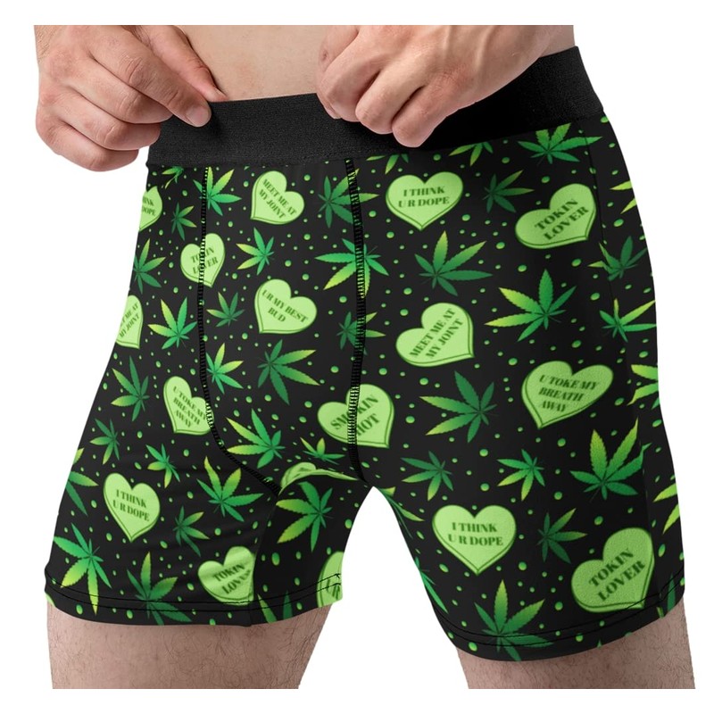 Valentines Underwear for Men Weed Hearts Fun Boxer Briefs Gift