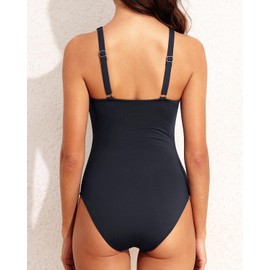 Tempt Me Women One Piece Swimsuits Tummy Control Bathing Suits High Neck Cutout Twist Front Swimwear, 1 Black, 18