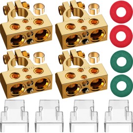 SUNMORN Battery Terminal Connectors, 0/2/4/6/8/10 AWG Battery Terminals, Heavy Duty Car Battery Terminal, Top Post Multiple Marine Superior Connectivity Long Lasting Easy to Install (Gold-2)