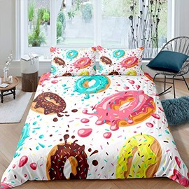 Girls Donuts Comforter Cover Colorful Tie Dye Duvet Cover Set for Kids Child Bedroom Gift Girly Cute Sweet Dessert Food Bedding Set Multicolor Decor Bedspread Cover No Comforter 3 Pcs Full Size