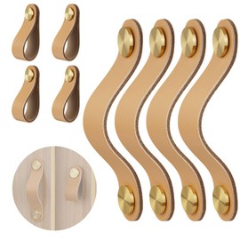 flintronic 4 x Leather Handles for Furniture, 4 Pieces Handmade Handle Furniture Knobs, Leather, Vintage Furniture Handles, Leather Handles, Cabinet Handles for Kitchen Cabinets, Wardrobe, Bathroom