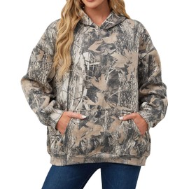 DURUNUL Women Camo Hoodies Maple Leaf Oversized Fleece Hooded Sweatshirt Loose Long Sleeve Pullover Top with Pocket Couple