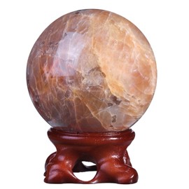 KYEYGWO Natural Moonstone Crystal Ball with Wooden Stand, Polished Round Stone Ball Sculpture Fengshui, Gemstone Fortune Telling Ball, Home Decor for Reiki Healing, Wicca, 51-60 mm