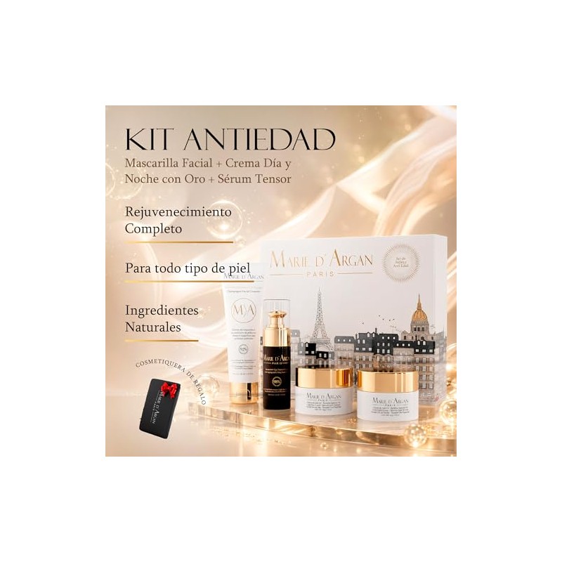 Marie Argan Kit Facial Antiedad Piezas Crema Día Noche Oro