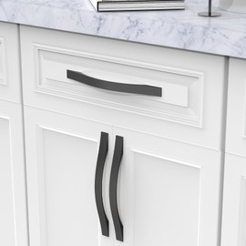FURNIWARE Pack of 10 Black Kitchen Handles, D-Shape Drawer Pulls 192mm(7.6 Inch) Hole Center, Hardware Modern Kitchen Cabinet Door Handles, for Kitchen and Bathroom Cabinets Cupboard
