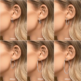 LIAN Gold Hoop Earrings for Women 18K Gold Plated Hoops with Stainless Steel Thin Hoop Earrings 15-60MM Lightweight Large Small Huggie Earrings(Silver-50mm)
