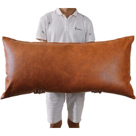 NUYECY Faux Leather Throw Pillow Cover 20 x 30 Inch,Euro Sham Pillow Cover Case,Decorative Pillow Covers for Farmhouse Sofa Couch Bed Livingroom,Vegan Brown