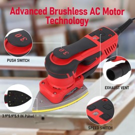 Detail Sander, 350W Mouse Sander,10000 OPM Compact Electric Sander, Multi-Function Hand Sander for Woodworking (with 12Pcs Sandpapers)