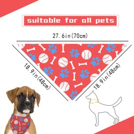 liboom - Baseball Dog Bandana Washable Pets Scarf Triangle Adjustable Handkerchief, Double Sided Printing, Red, Blue Paw Bone (Large)