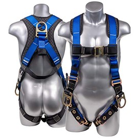 ATERET Fall Protection 5pt Safety Harness, Dorsal D-ring, Quick-Connect Buckle, Grommet Legs, Sewn in Back Pad I OSHA ANSI Compliant Personal Equipment (Blue - SM)