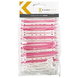 Kobe Professional Hairdressing Perm Rods with Rubbers - Non-Slip, Curling Tools for Wet/Dry Hair, Durable & Reusable - Ideal for Salons & Home Use - Pink/White 7 mm