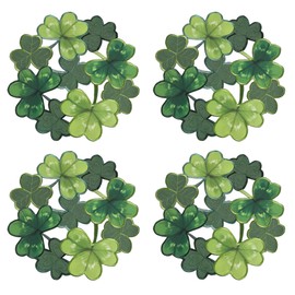 Simplebrand Juego de 4 manteles individuales del día de San Patricio, redondos, con apliques bordados, con trébol irlandés, para comedor, decoración de mesa de trébol irlandés, festival de primavera (15 pulgadas RD, 4 piezas)