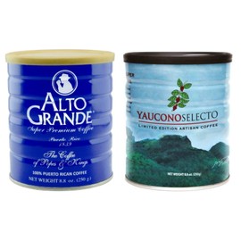 Alto Grande Super Premium Ground Coffee, and Yaucono Selecto Limited Edition Artisan Ground Coffee, 8.8 Ounce Canisters, Puerto Rico Variety Bundle