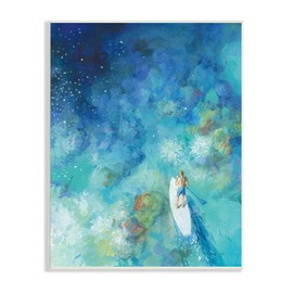 Stupell Industries Tropical Ocean Reef Paddle Board Male Surfer Blue Wall Plaque, 10 x 15