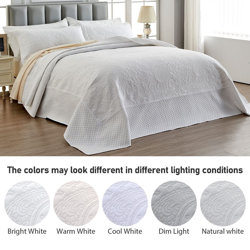 Qucover Alaska King Bedspread 132x 120, Solid White Oversized King