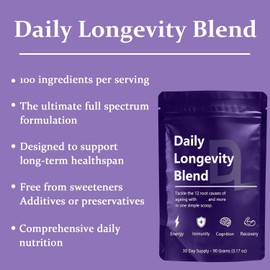 AKF Daily Longevity Blend, Energy Support - Instantized for Max Absorption, Gluten Free, Vegan, 90 Grams
