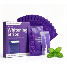 30 Piezas Tiras Blanqueadoras Dientes, 15 Pares Teeth Whitening Strips, Blanqueador Dental en Casa, Sabor Menta Refresca Respiración, Efectivo Eliminar para el Café,Tabaco y Otras Manchas (Morado, 15Pares)