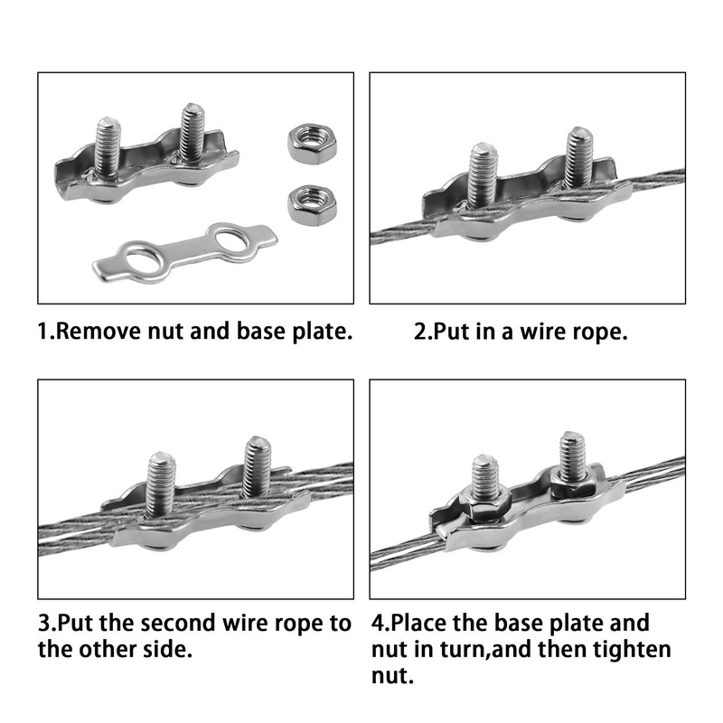 304 Stainless Steel Duplex 2-Post Cable Clamps TTZEZE Double Bolt