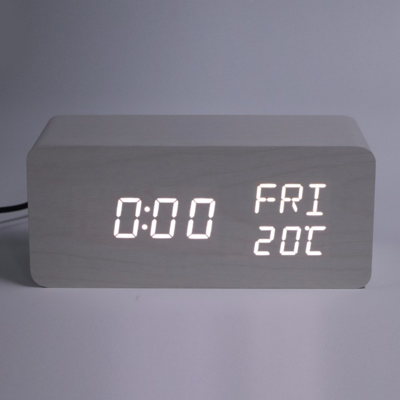 Digital Wooden Alarm Clock Wireless Charging Weekend Mode Dual Alarm