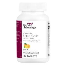 Bariatric Advantage Chewable Ultra Solo Without Iron - Once-Per-Day Daily Multivitamin - for Bariatric Surgery Patients - Thiamin, Vitamin A & More - Gluten-Free - Citrus - 30 Count