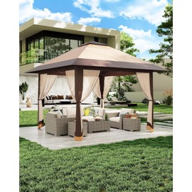 Pop Up Gazebo with Mosquito Netting - 13x13ft Canopy with Mosquito Net,Portable Instant & UV-Resistant Waterproof Gazebo Canopy for Backyard, Garden, Camping (Adjustable Height)