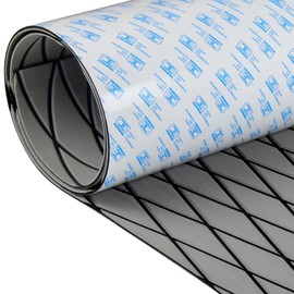 OCEANBROAD Self-Adhesive 96''x35'' Diamond Pattern Boat Flooring EVA Foam Marine Boat Decking Sheet Non-Slip Mat for Jon Motor Boats Yacht Helm Pad RV Floor, Gray with Black Seam Lines