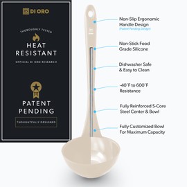 DI ORO - Cucharón de silicona - Cucharón de sopa para cocinar y servir resistente al calor - Cucharón de sopa de cocina grande antiadherente - Cuchara para servir sopa con tazón ancho, utensilios de