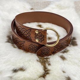 HiiFeuer Medieval Embossed PU Leather O-Ring Belt, Retro Renaissance Knight Belt, Brown B