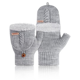 MELLIEX Fingerless Gloves with Cap, Thermal Half Finger Gloves, Flip Top Thick Knitted Gloves, Soft Mittens Gloves for Women and Men, black