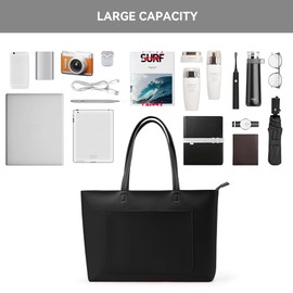 KALIDI Women's Tote Bag PU Leather Handbag Stylish Large Shoulder Bag with Zipper and Pocket, Laptop Work Bag for Ladies Travel School Shopping, Black