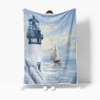 Jipusai Coastal Lighthouse Throw Blankets, Summer Sunrise Blue Ocean Warm