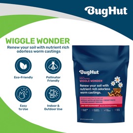 BugHut Wiggle Wonder Worm Castings Organic Fertilizer - Nourishing Plant Food, Enhances Soil Structure, Retains Moisture, Ideal for Indoor and Outdoor Plants, Vegetables, Herbs, Flowers - 10 lb Bag