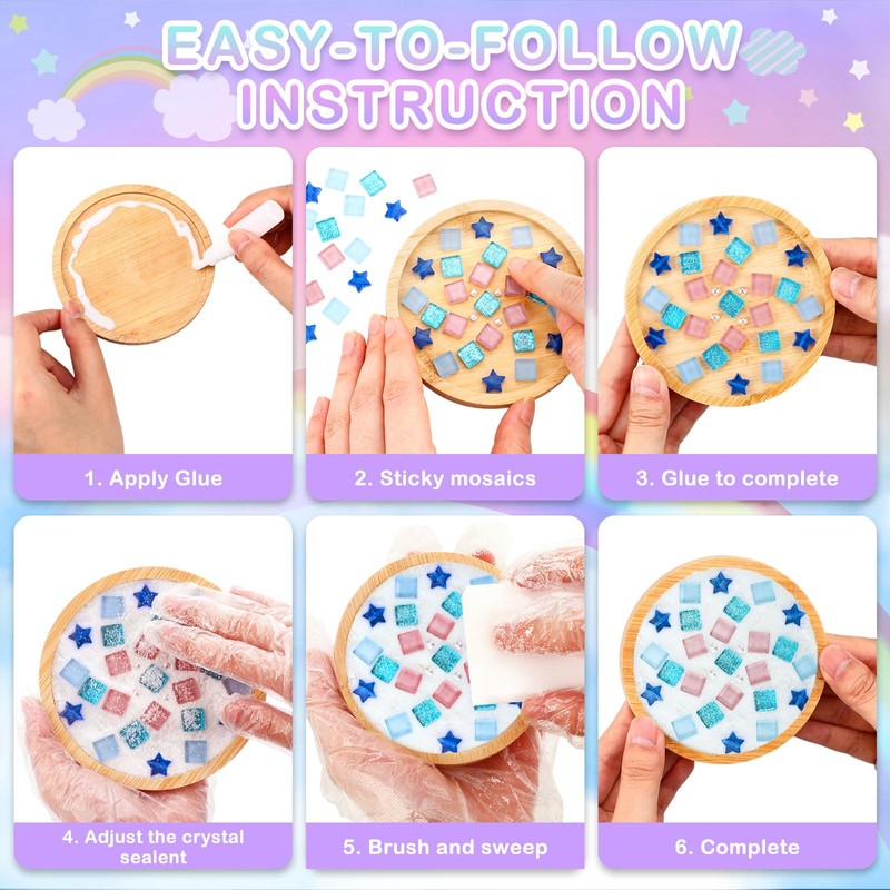 48 Sets Mosaic Coaster Kit with Glass Tiles,Sparkle Style